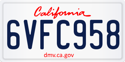 CA license plate 6VFC958