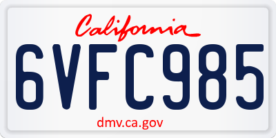 CA license plate 6VFC985