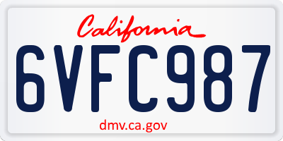 CA license plate 6VFC987