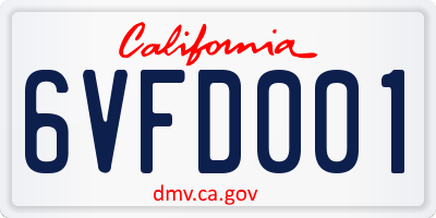 CA license plate 6VFD001