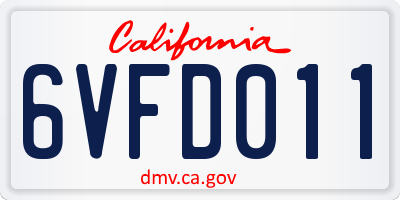 CA license plate 6VFD011