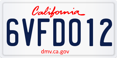 CA license plate 6VFD012