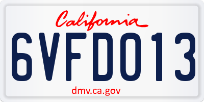 CA license plate 6VFD013