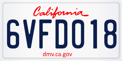 CA license plate 6VFD018