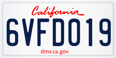 CA license plate 6VFD019