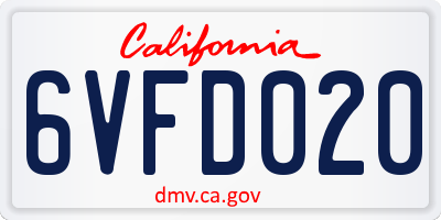 CA license plate 6VFD020
