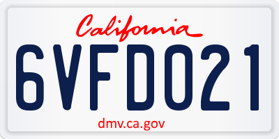 CA license plate 6VFD021