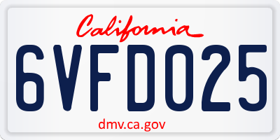 CA license plate 6VFD025