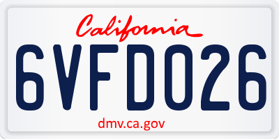 CA license plate 6VFD026