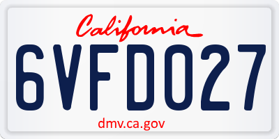 CA license plate 6VFD027
