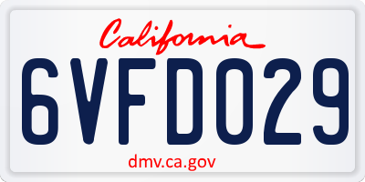 CA license plate 6VFD029