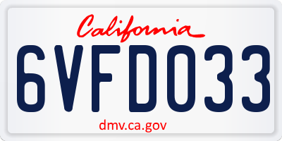 CA license plate 6VFD033