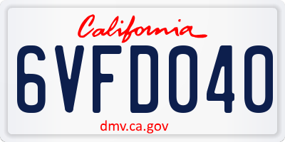CA license plate 6VFD040