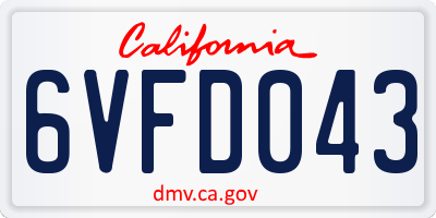 CA license plate 6VFD043