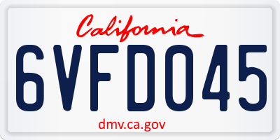 CA license plate 6VFD045