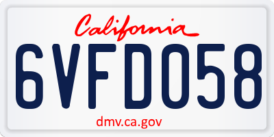 CA license plate 6VFD058
