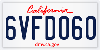 CA license plate 6VFD060
