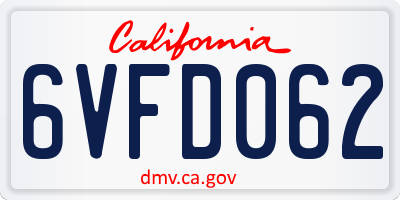 CA license plate 6VFD062