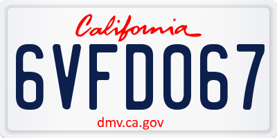CA license plate 6VFD067