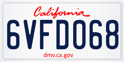 CA license plate 6VFD068