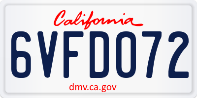 CA license plate 6VFD072