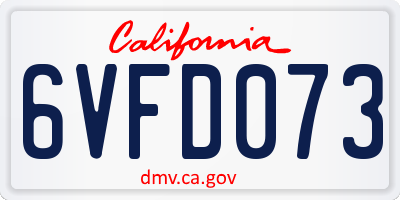 CA license plate 6VFD073