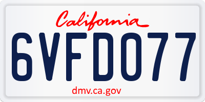 CA license plate 6VFD077