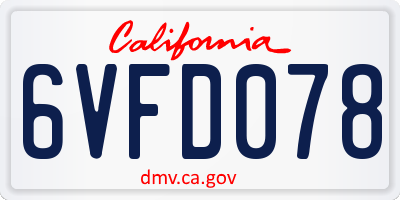 CA license plate 6VFD078