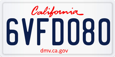 CA license plate 6VFD080