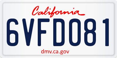 CA license plate 6VFD081