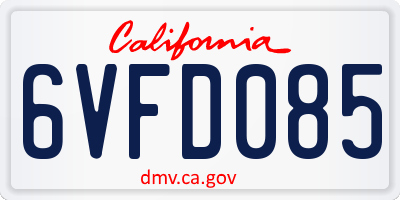 CA license plate 6VFD085