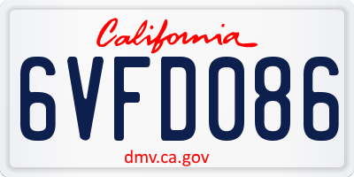 CA license plate 6VFD086