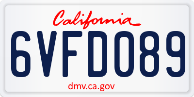 CA license plate 6VFD089