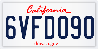 CA license plate 6VFD090