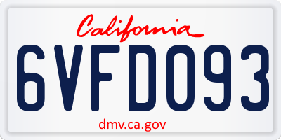 CA license plate 6VFD093