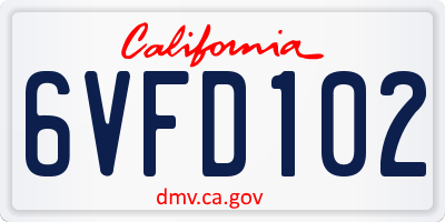 CA license plate 6VFD102