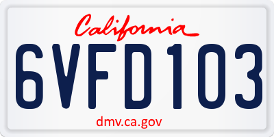 CA license plate 6VFD103