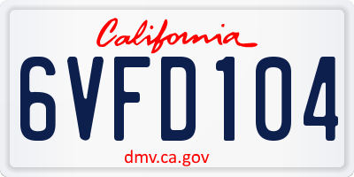 CA license plate 6VFD104