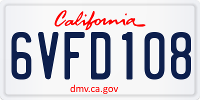 CA license plate 6VFD108