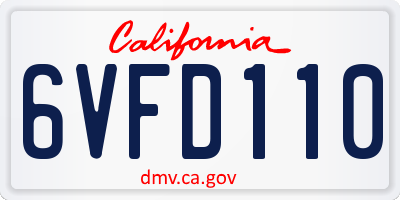 CA license plate 6VFD110
