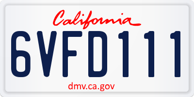 CA license plate 6VFD111