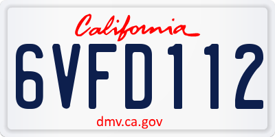 CA license plate 6VFD112