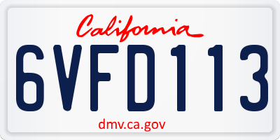 CA license plate 6VFD113