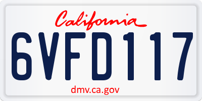 CA license plate 6VFD117