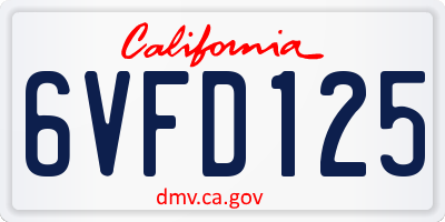 CA license plate 6VFD125