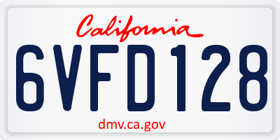 CA license plate 6VFD128