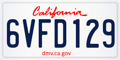 CA license plate 6VFD129