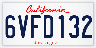 CA license plate 6VFD132