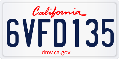 CA license plate 6VFD135
