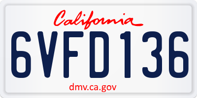 CA license plate 6VFD136